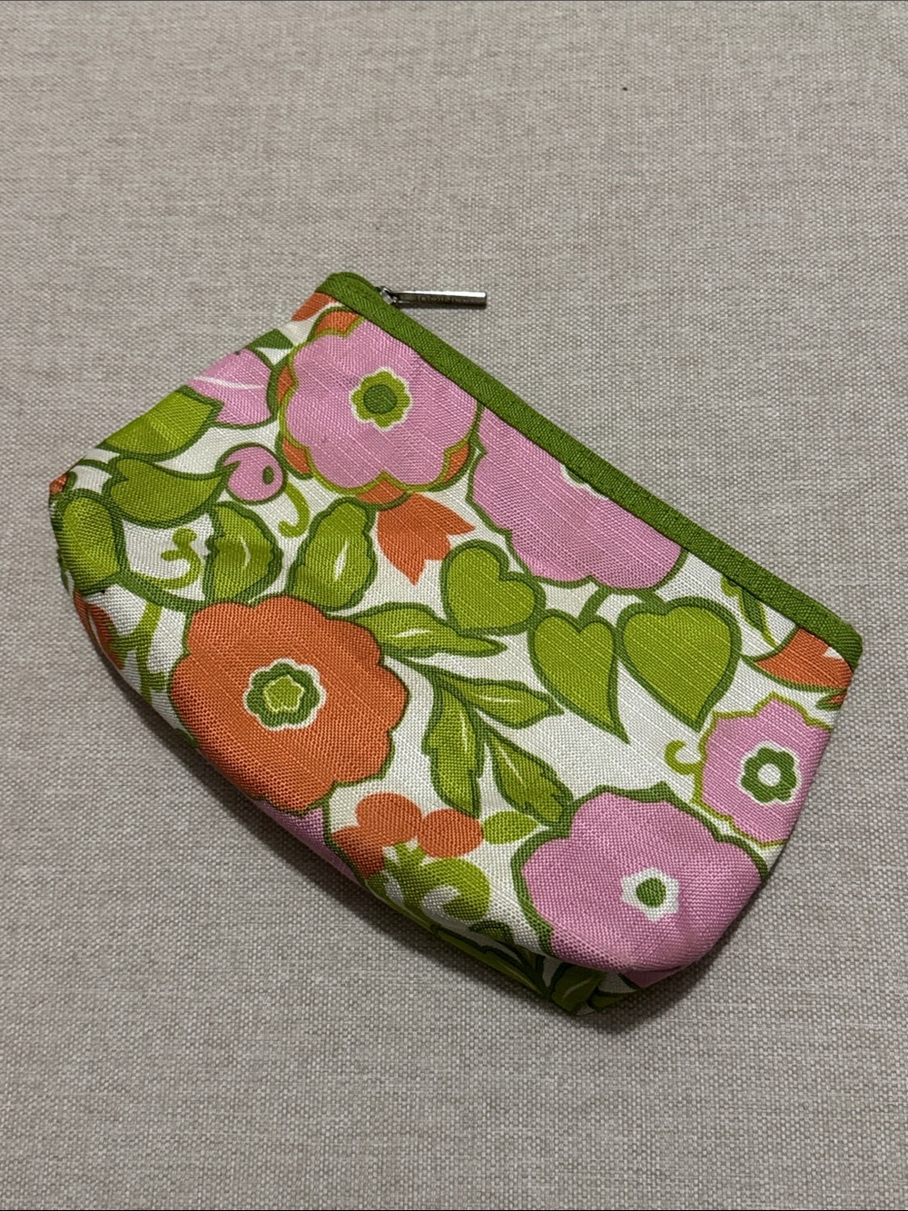Vintage Clinique ZipTop Makeup Bag-Pink/Green/Orange Floral-GUC